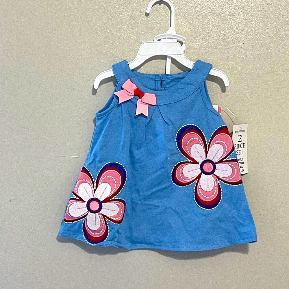 Blue and Pink - Flower - 12M - Toddler Outfit with Shorts!